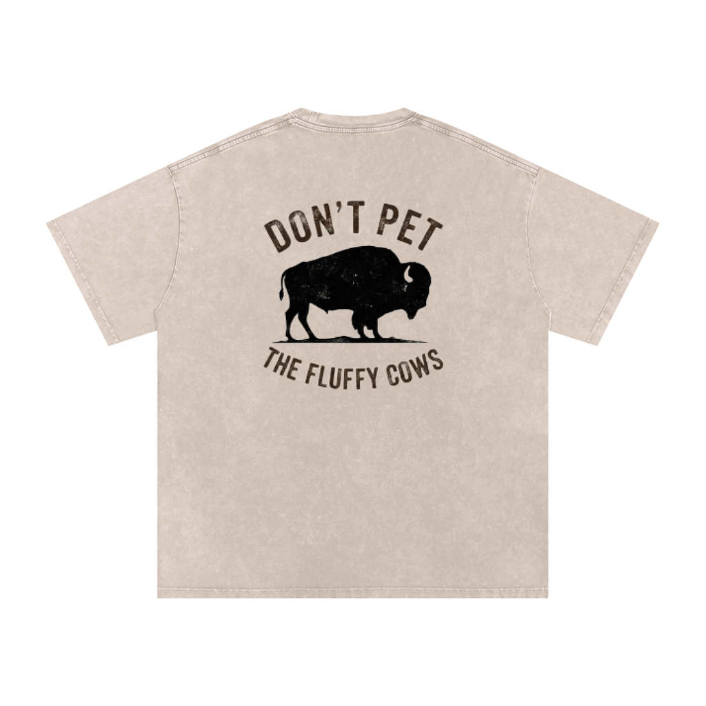Fluffy cow (dark logo) Snow Washed Oversized Cotton T-Shirt