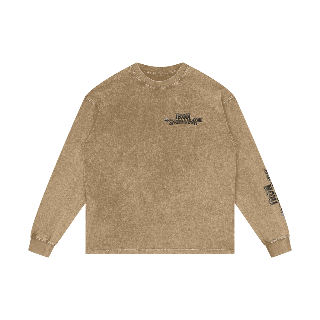 Native Warrior Spirit Acid Wash Oversize Long Sleeve T-Shirt %