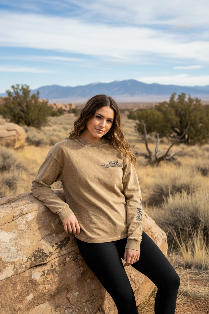 Native Warrior Spirit Acid Wash Oversize Long Sleeve T-Shirt %