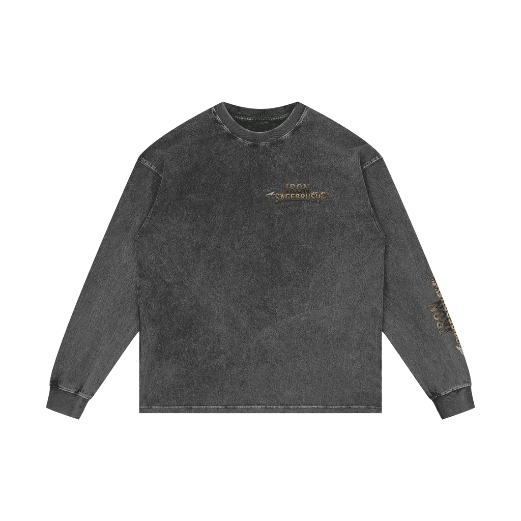 Native Warrior Spirit Acid Wash Oversize Long Sleeve T-Shirt %