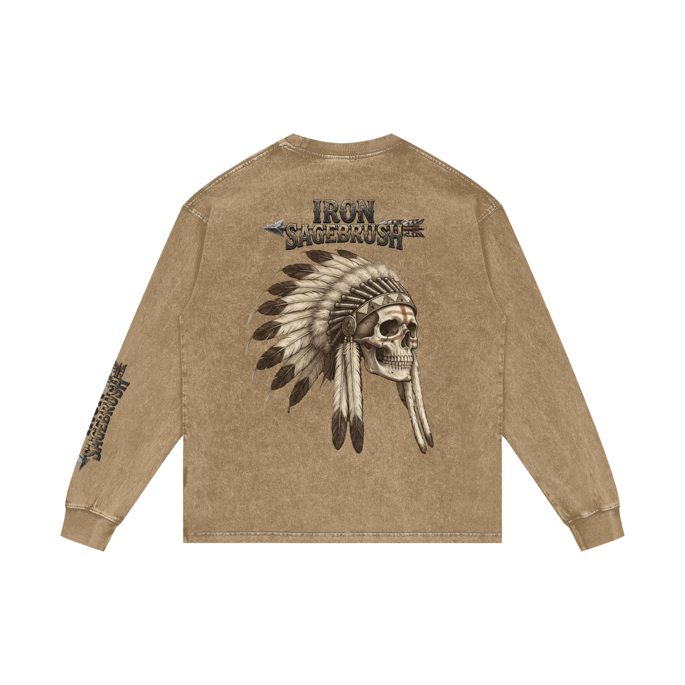 Native Warrior Spirit Acid Wash Oversize Long Sleeve T-Shirt %