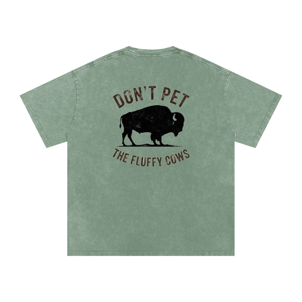 Fluffy cow (dark logo) Snow Washed Oversized Cotton T-Shirt