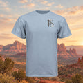Doc Daisy Iron Sagebrush T-Shirt in light blue tri-blend with a small floral western graphic on the chest