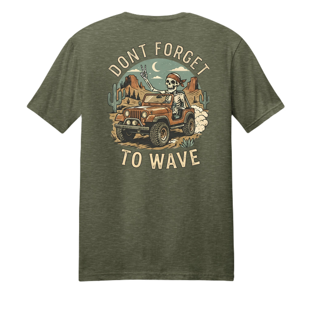 Iron Sagebrush Wave western T-shirt in Heathered Olive - back view