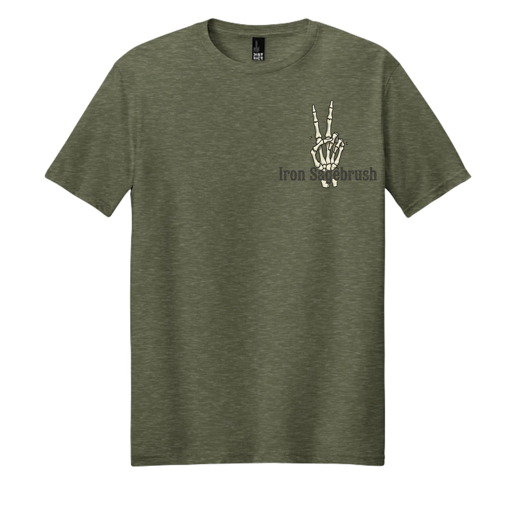 Iron Sagebrush Wave western T-shirt in Heathered Olive - front view
