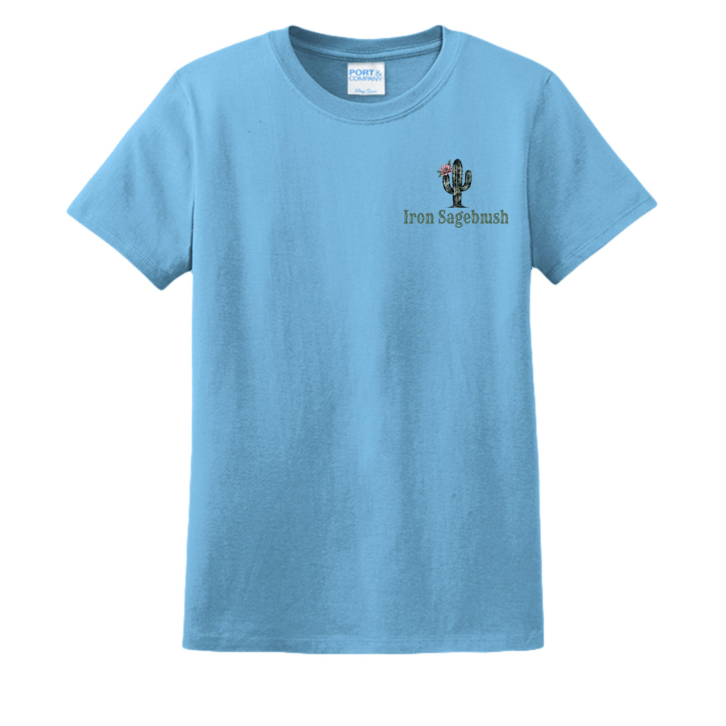 Cactus Logo women's western T-shirt in Aquatic Blue - front view