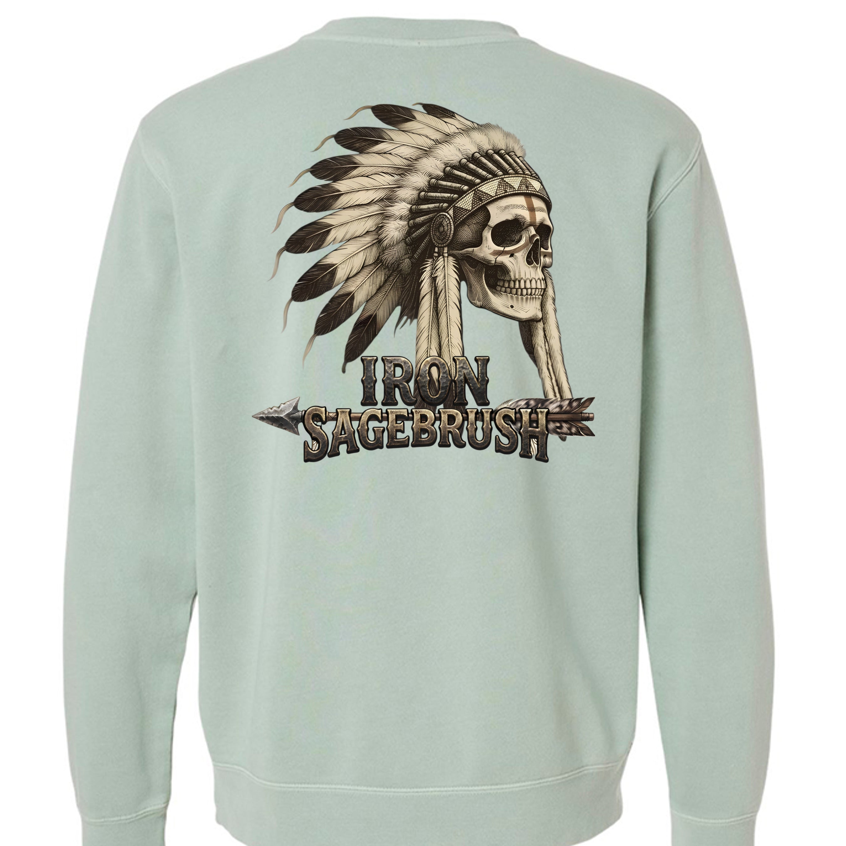 Iron Sagebrush Warrior Spirit Pigment-Dyed Crewneck Sweatshirt in Pigment Sage - Back