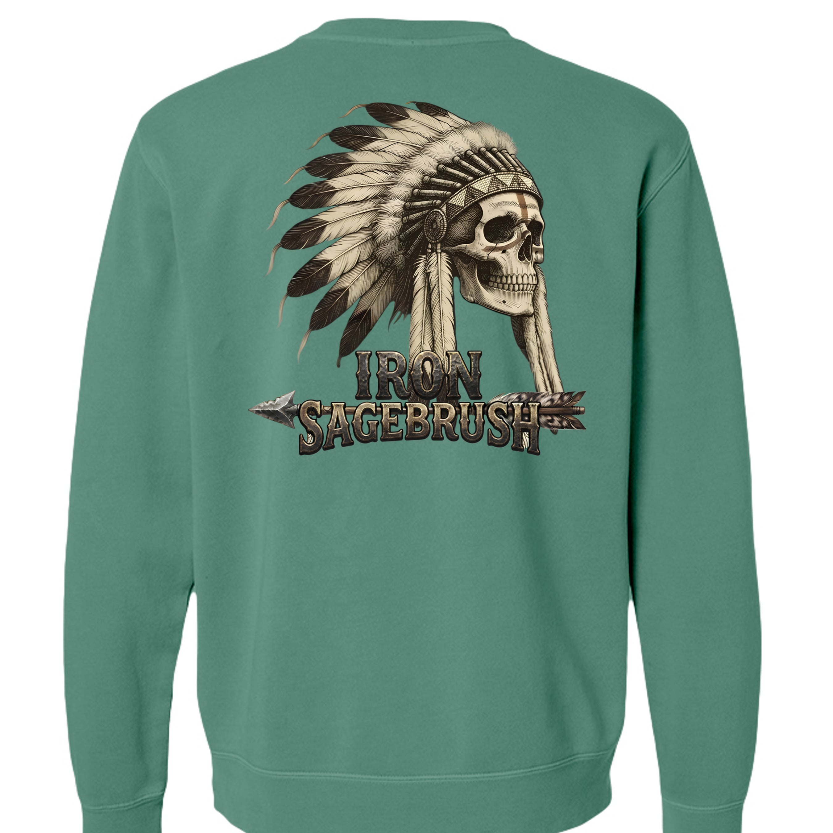 Iron Sagebrush Warrior Spirit Pigment-Dyed Crewneck Sweatshirt in Pigment Alpine Green - Back