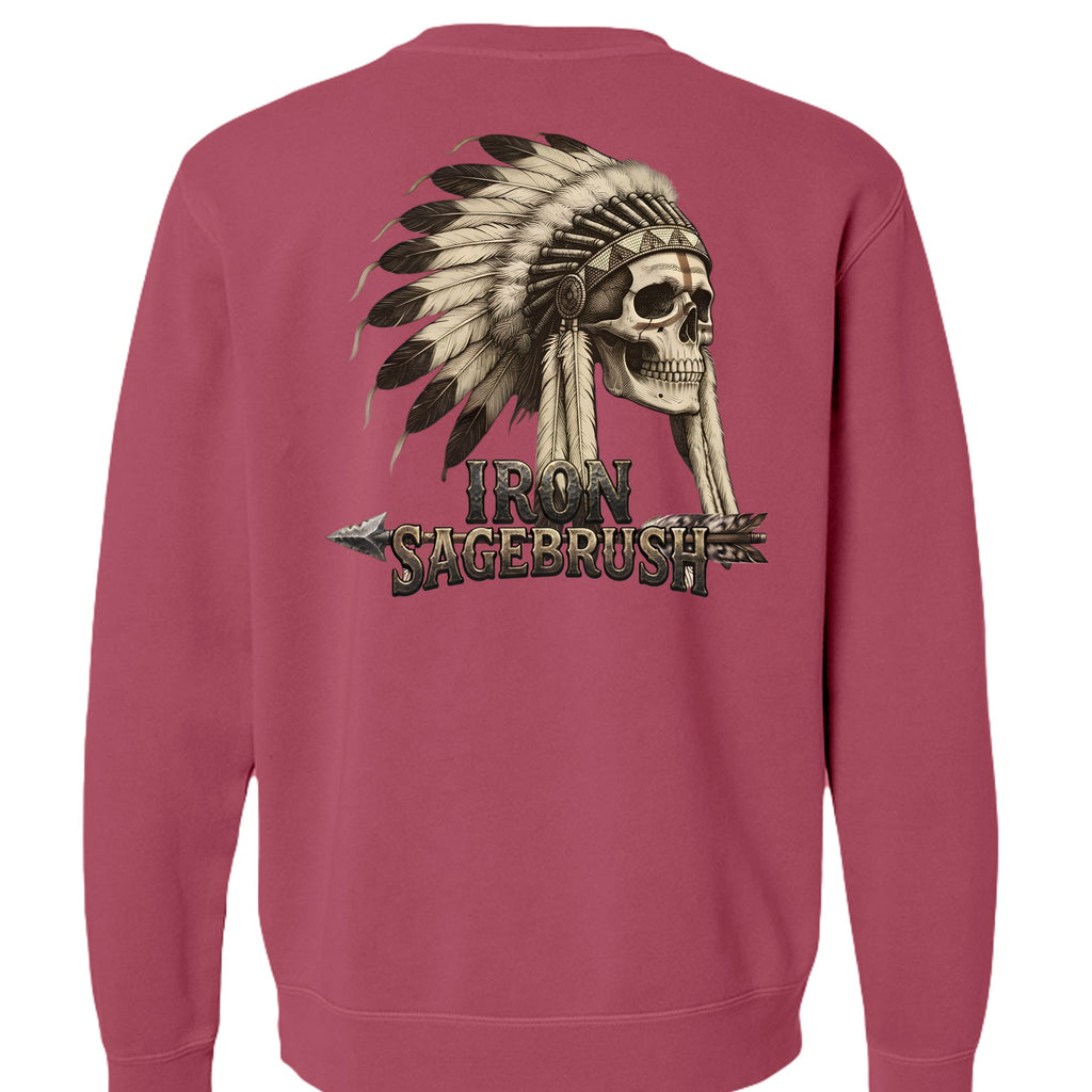 Iron Sagebrush Warrior Spirit Pigment-Dyed Crewneck Sweatshirt in Pigment Maroon - Back