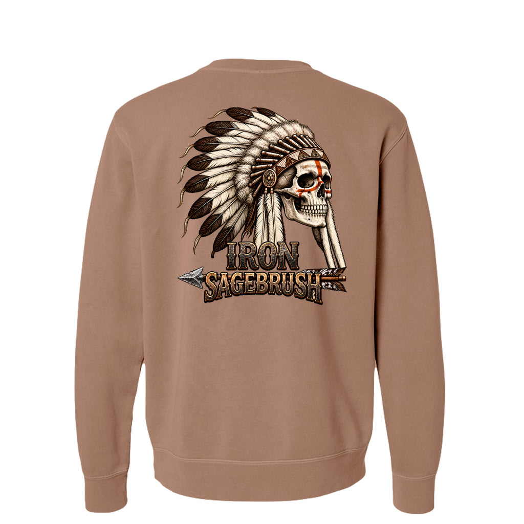 Warrior Spirit premium crewneck in Pigment Clay, large back graphic