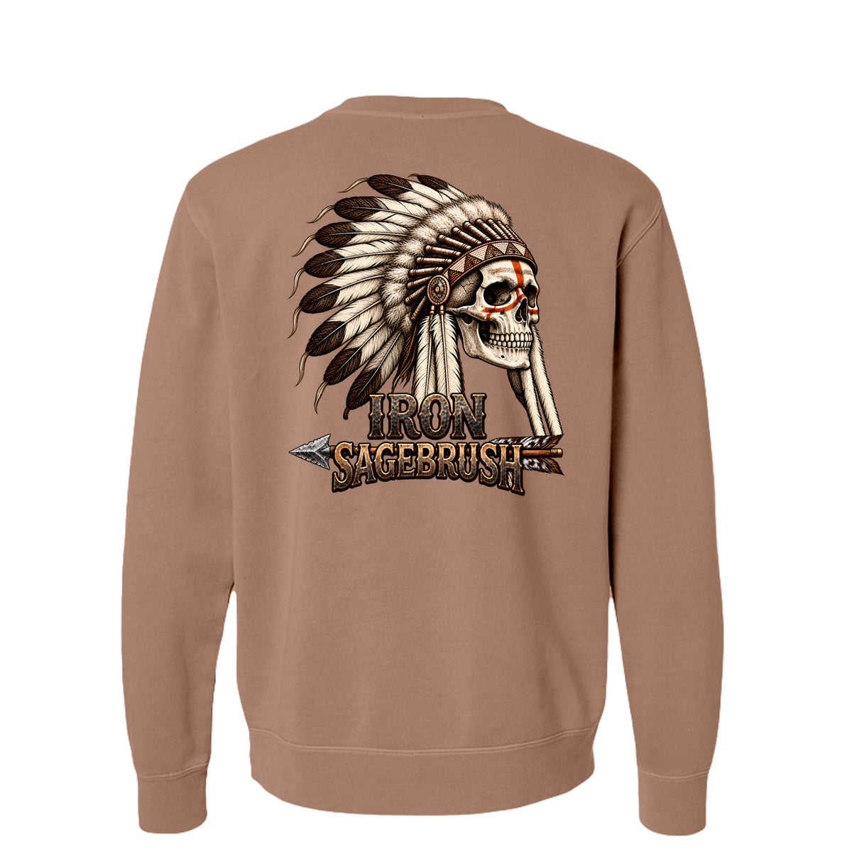 Warrior Spirit premium crewneck in Pigment Clay, large back graphic