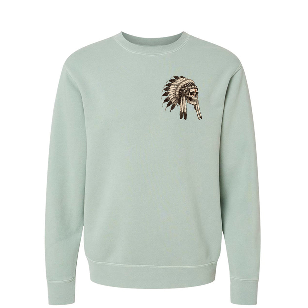 Warrior Spirit premium crewneck in Pigment Sage, front view