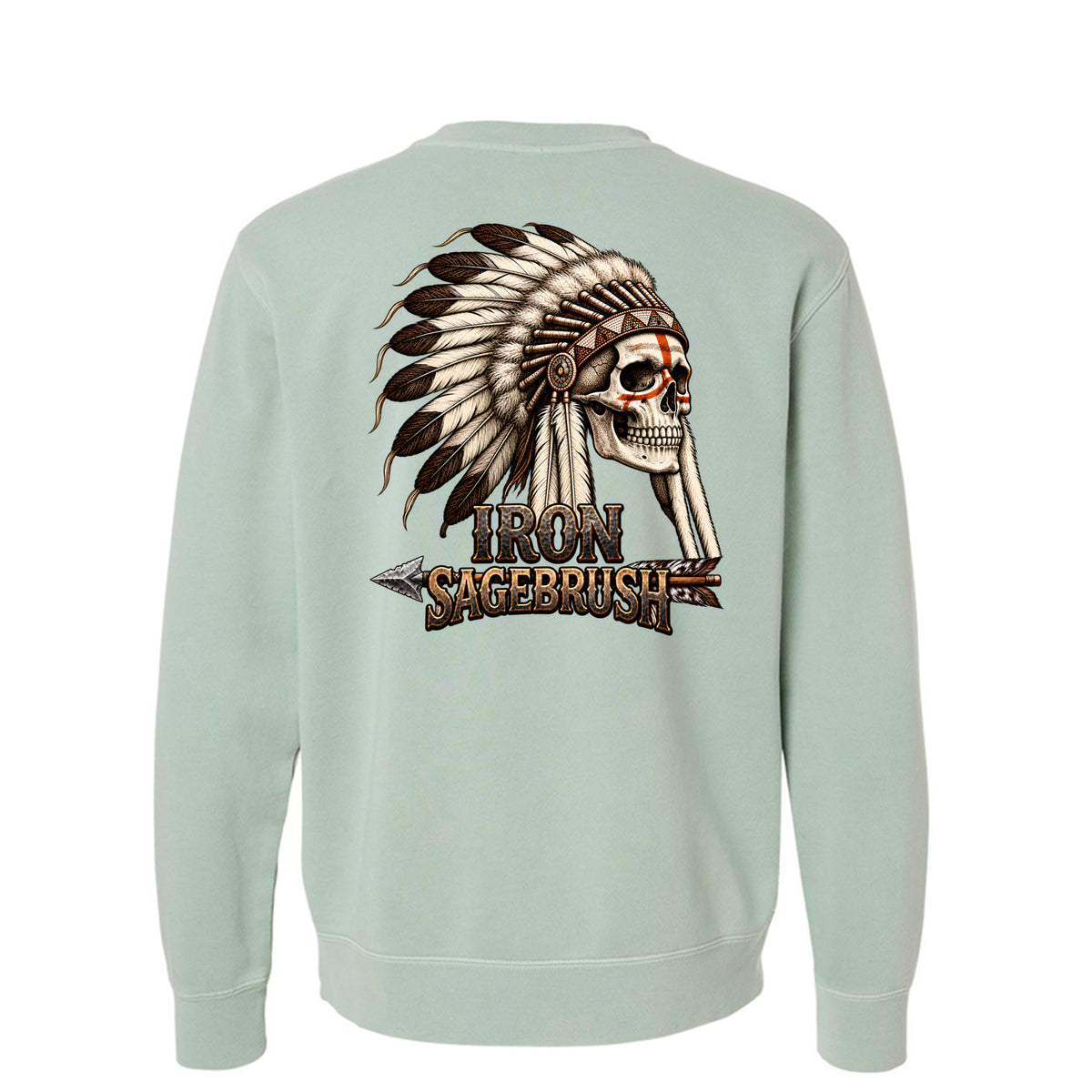 Warrior Spirit premium crewneck in Pigment Sage, large back graphic