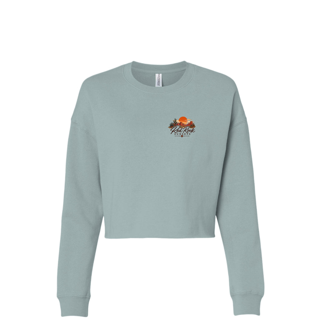 Red Rock Sunsets Southern Utah women's sage cropped crewneck front graphic