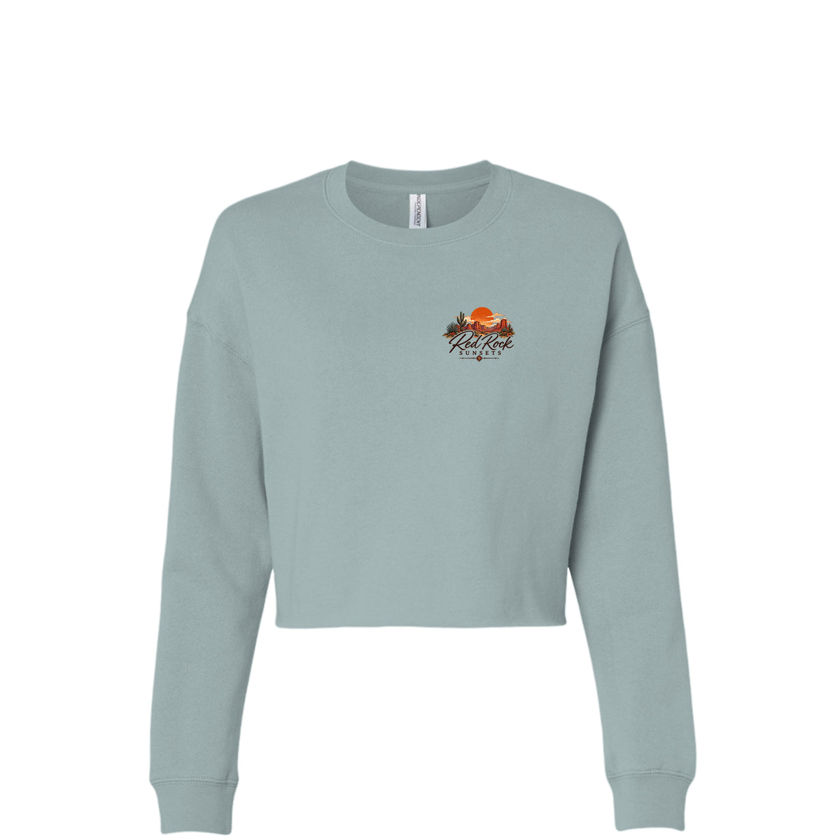 Red Rock Sunsets Southern Utah women's sage cropped crewneck front graphic