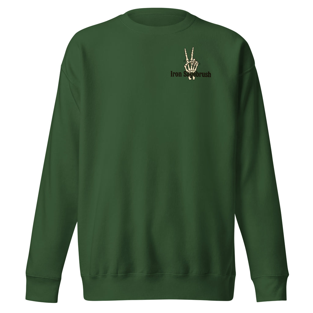 Dark green sweatshirt with a logo on the chest against a white background
