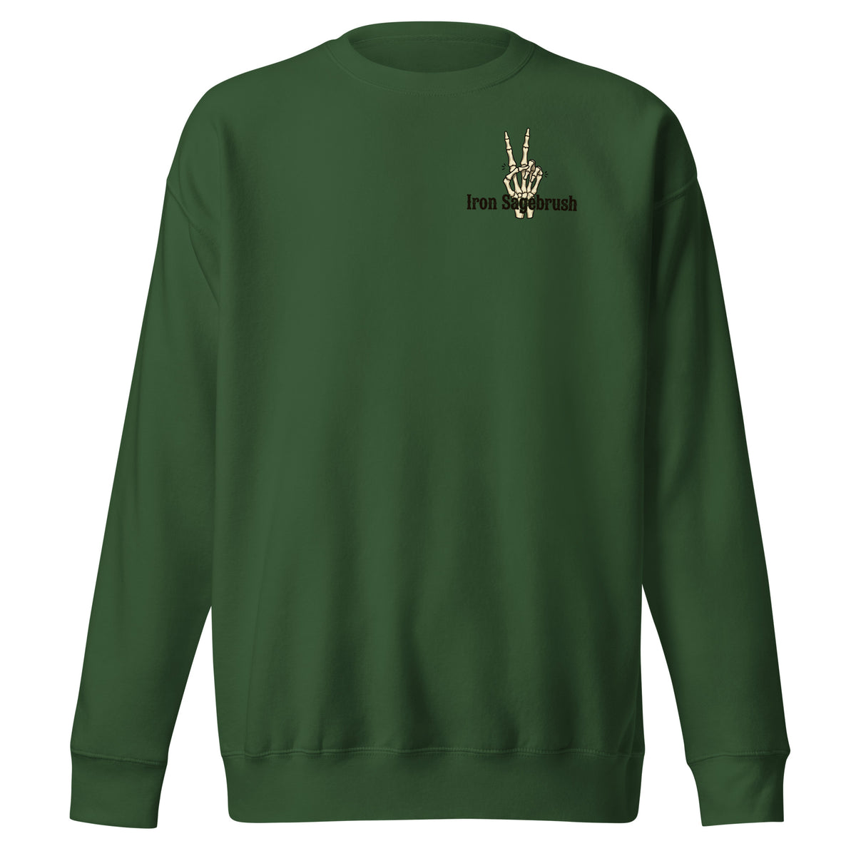Dark green sweatshirt with a logo on the chest against a white background