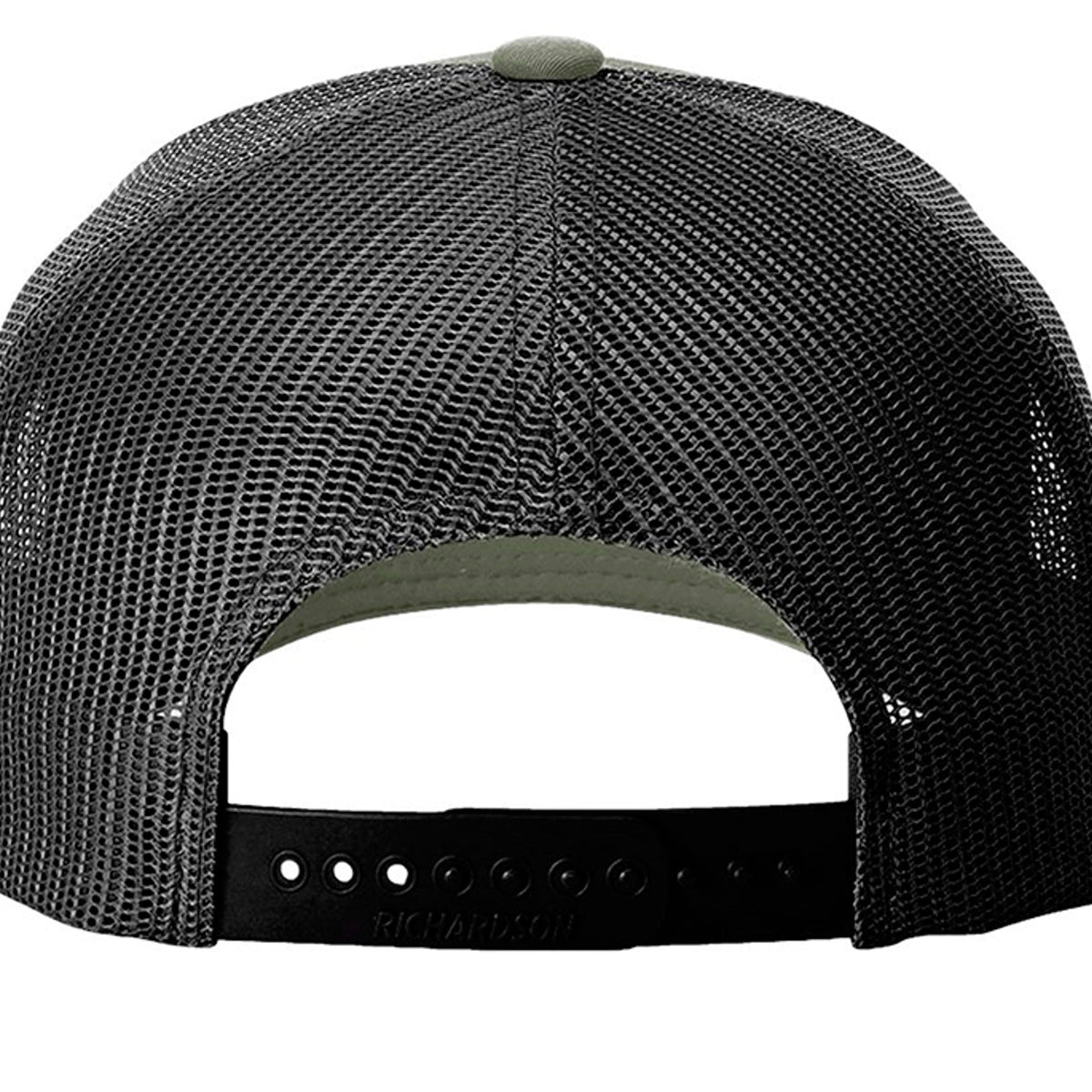 western trucker hat snapback in black polyester mesh with an adjustable black snapback closure and olive button