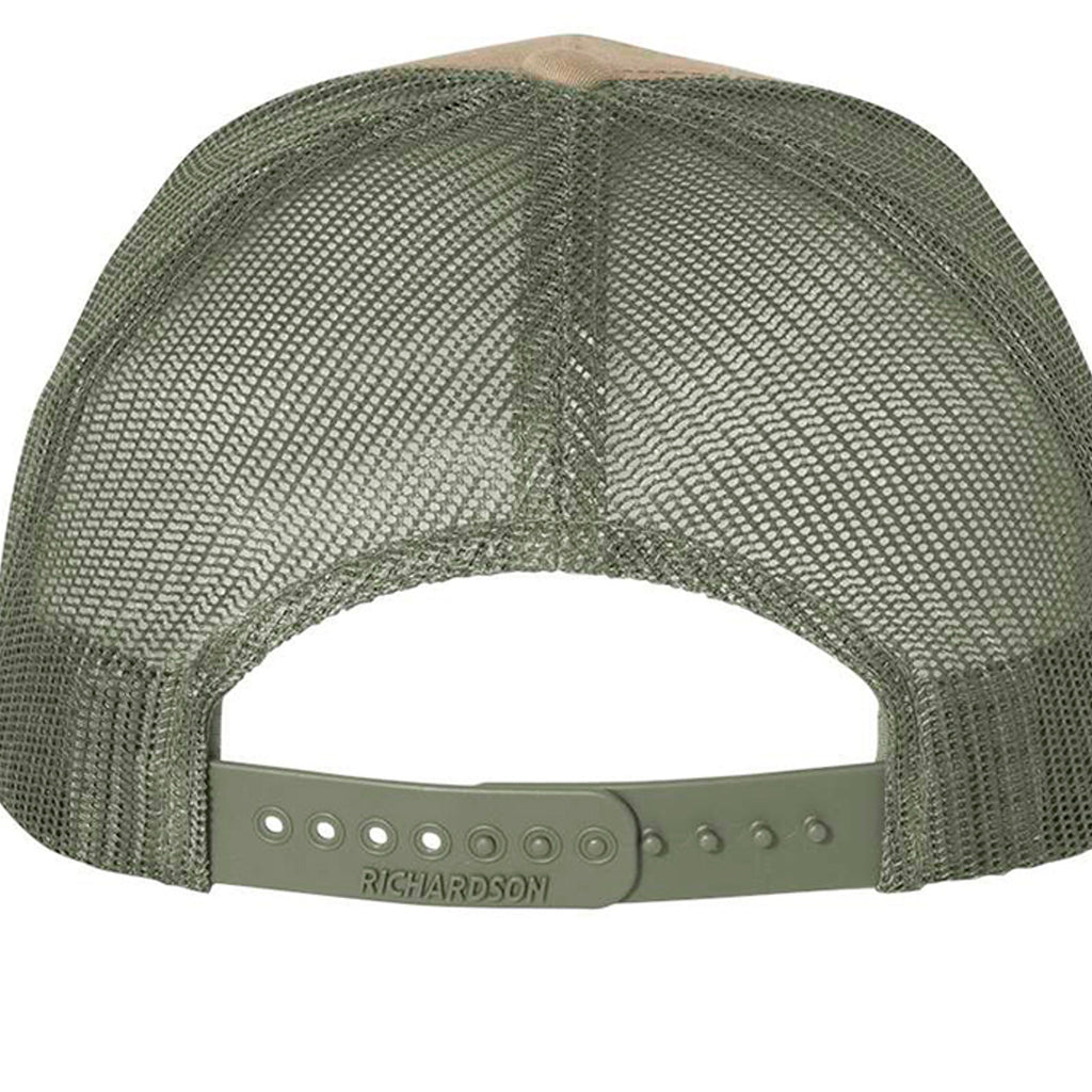 western trucker hat snapback in olive green polyester mesh with adjustable snapback closure